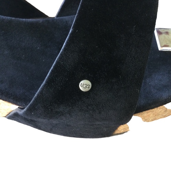 Ugg Black Suede Basil Wedge Sandal Size 11 - Picture 5 of 10